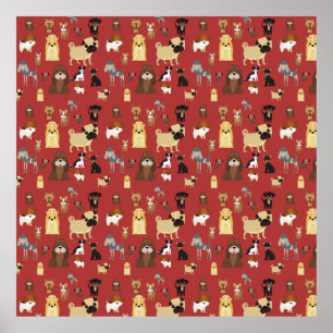 Poster red background dogs pattern