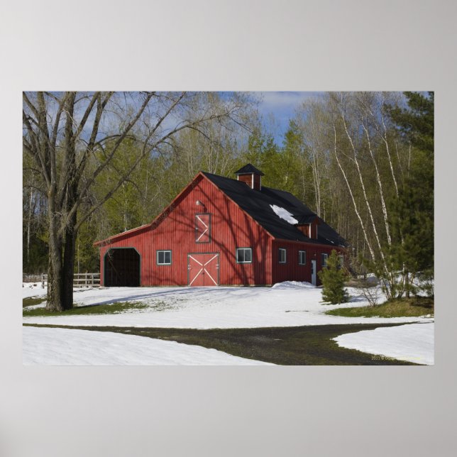 Poster Red Barn No Inverno (Frente)