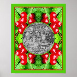 Poster Red Berries Com Raindrots Natureza Adicione Sua Fo