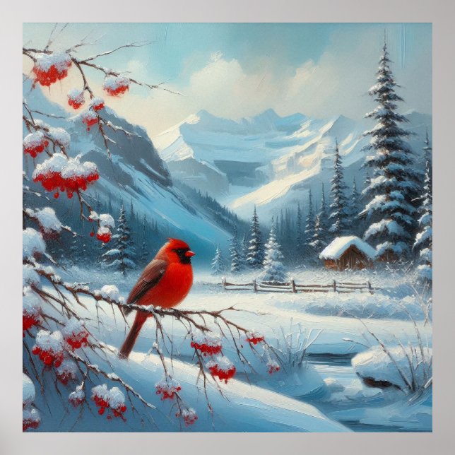 Poster Red Bird e Winter Landscape 7 (Frente)