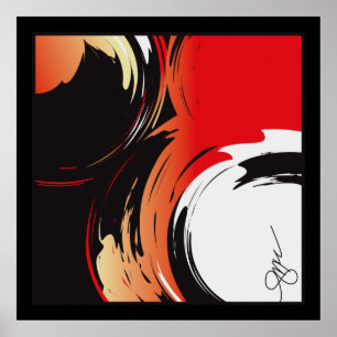 Poster Red Black and White Abstrato Art