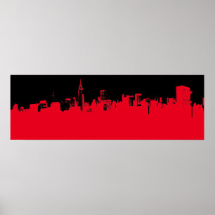 Póster Red Black Pop Art Nova Iorque Skyline