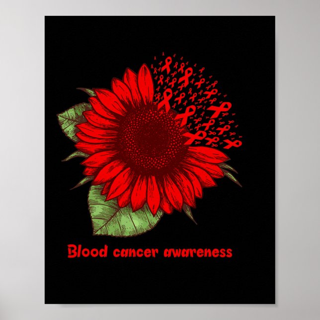 Poster Red Blood Cancer Awareness Sunflower Gift Warrior  (Frente)
