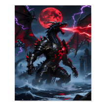 Red Blood Moon Armored Black Dragon Fantasy