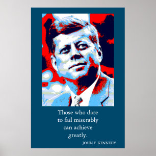 Poster Red Blue Pop Art JFK John F. Kennedy Quote Achieve