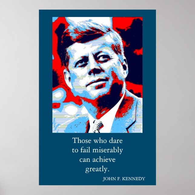 Poster Red Blue Pop Art JFK John F. Kennedy Quote Achieve (Frente)