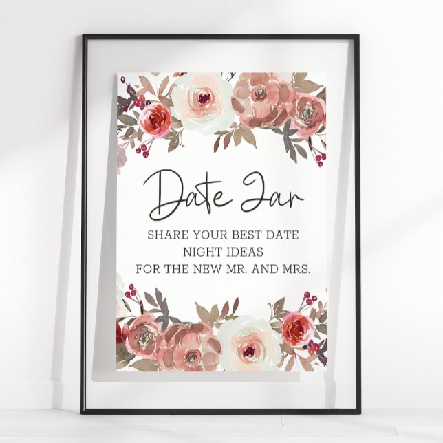 Poster Red Blush Floral Rosas Data Noite (Criador carregado)