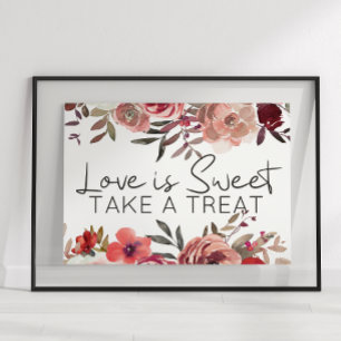 Poster Red Blush Floral Rosas Love is Sweet Favor
