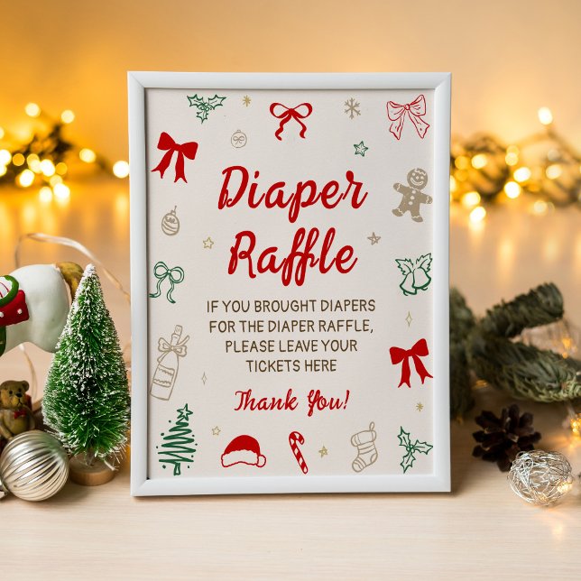 Poster Red Bow Christmas Baby Shower Diaper Raffle  (Criador carregado)