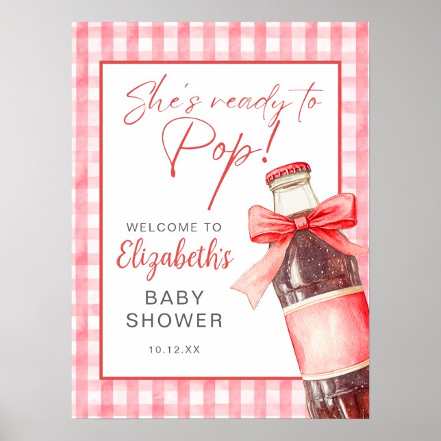 Poster Red Bow Soda Bottle Baby Shower Welcome Sign (Frente)