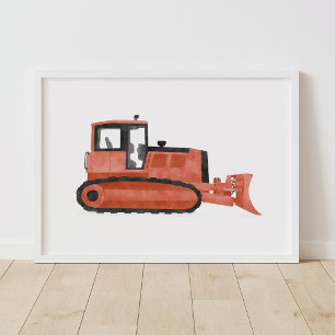 Poster Red Bulldozer Contrution Kids Room Decor
