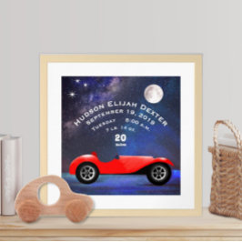 Poster Red Classic Car Baby Boys Birth Stat Birth