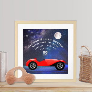 Poster Red Classic Car Baby Boys Birth Stat Birth