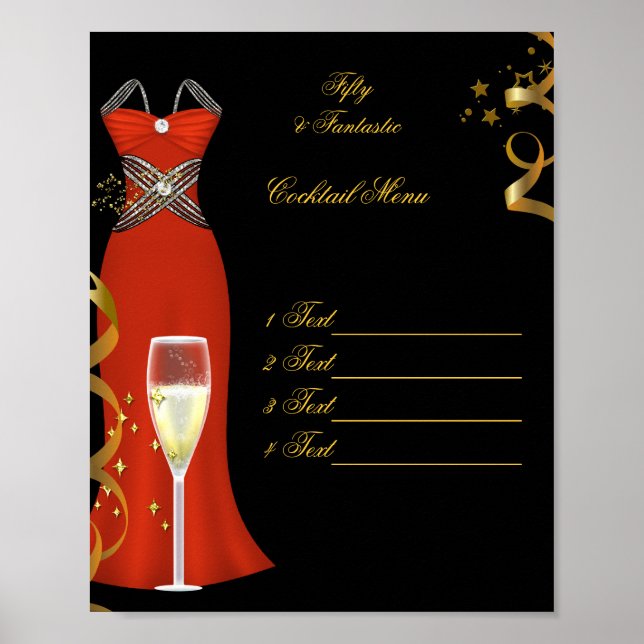Poster Red Coctail Menu Canvas (Frente)