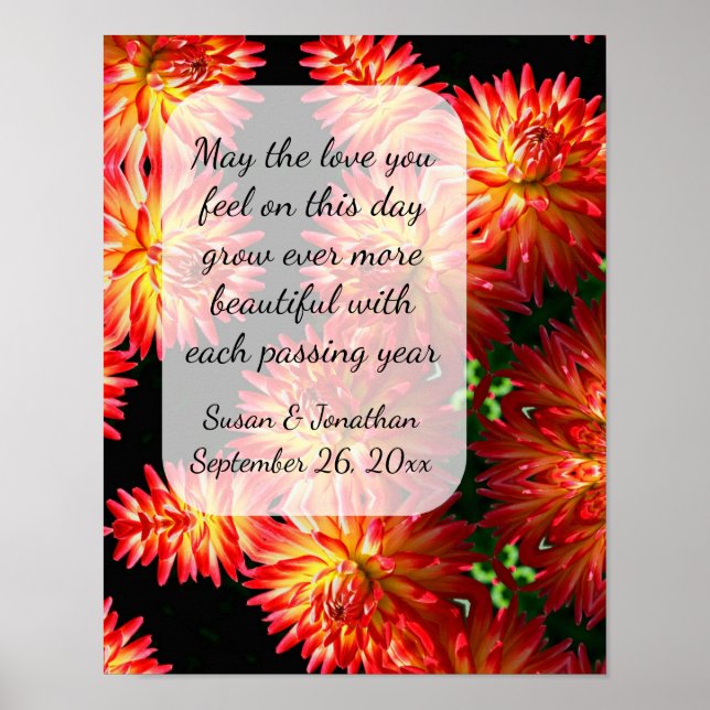 Poster Red Dahlia Flores Personalizadas Casamento (Frente)