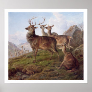 Póster Red Deer in a Highland Landscape, 1872 (petróleo e