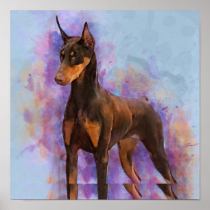 Poster Red Doberman Pinscher 3/4 Frente