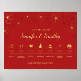 Poster Red Dourado Cherry Blossoms Sinal de Linha do Temp