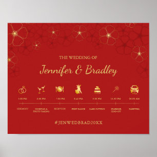 Poster Red Dourado Cherry Blossoms Sinal de Linha do Temp