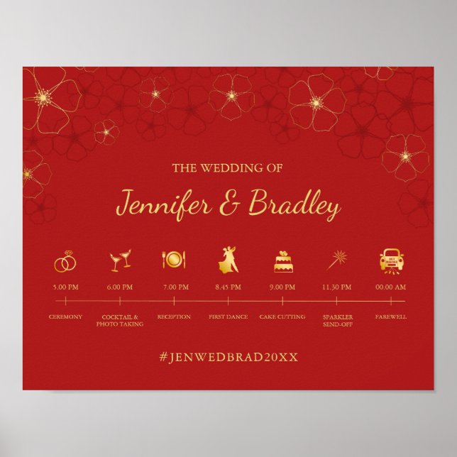 Poster Red Dourado Cherry Blossoms Sinal de Linha do Temp (Frente)