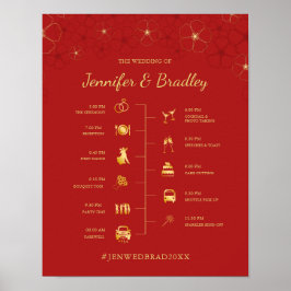 Poster Red Dourado Cherry Blossoms Sinal de Linha do Temp