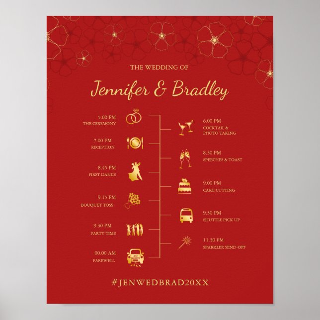 Poster Red Dourado Cherry Blossoms Sinal de Linha do Temp (Frente)