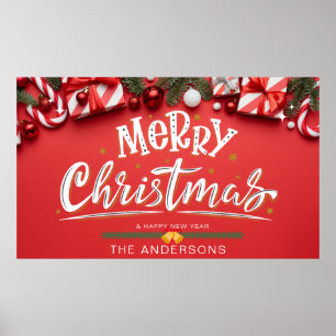 Poster Red Felry Christmas e Feliz ano novo