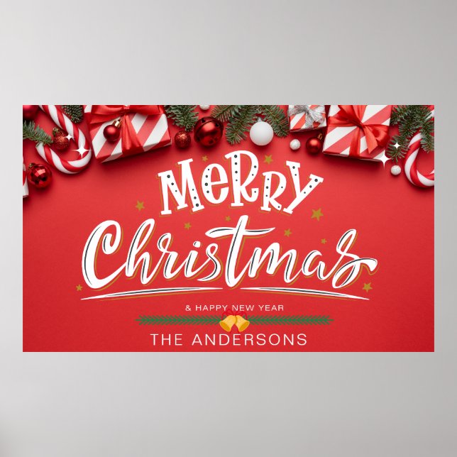 Poster Red Felry Christmas e Feliz ano novo (Frente)
