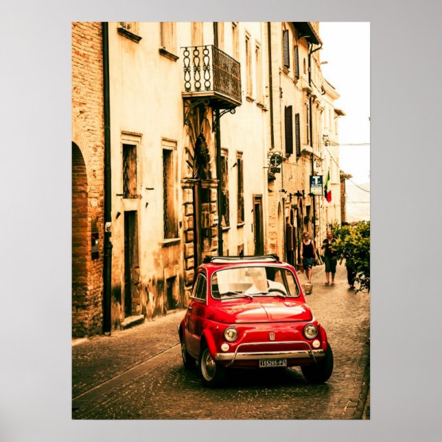 Póster Red Fiat 500 Poster, vintage cinquecento, Itália (Frente)