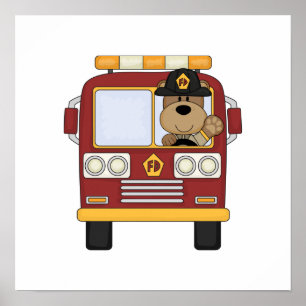 Poster Red Fire Truck Bear