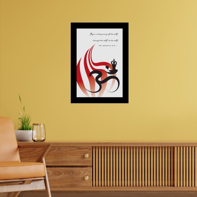 Póster Red Flame Yoga & Modern Zen Calliografia Om Aum (Sala de Estar 2)
