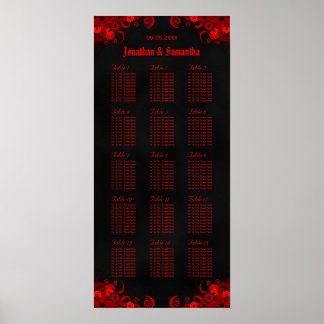 Póster Red Floral & Black 15 Mesas de Casamento