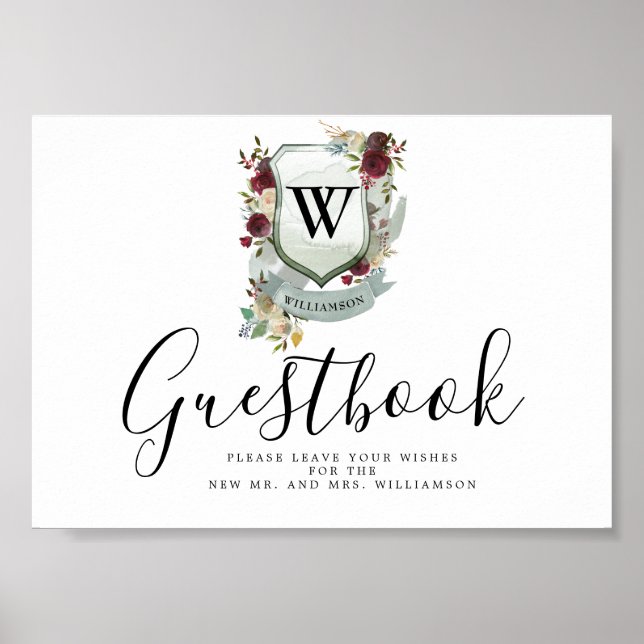 Poster Red Floral Crest Sinal de Guestbook (Frente)
