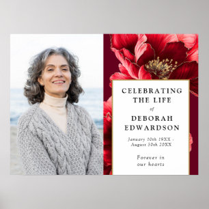 Poster Red Floral Funeral Celebração Do Sinal De Foto Da