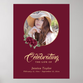 Poster Red Floral Photo Memorial Funeral Sinal de Boas-vi