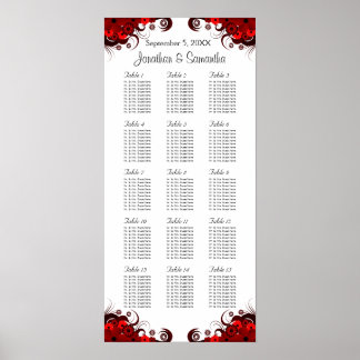 Poster Red Floral & White 15 Mesas de Casamento