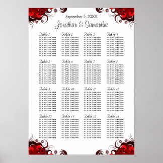 Póster Red Floral & White 16 Mesas de Casamento