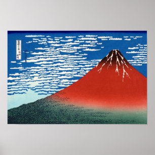 Poster Red Fuji Hokusai Japonês Belas Arte