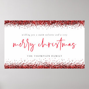 Poster Red Glitter Name Welcome Feliz Natal White