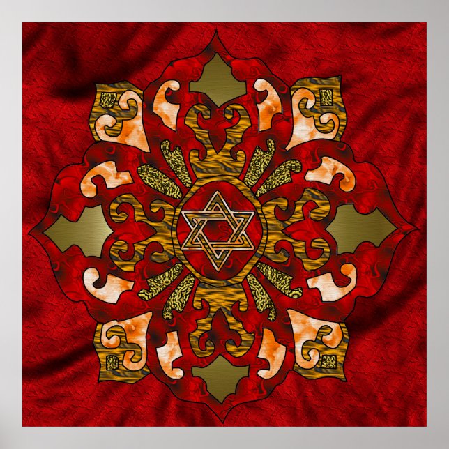 Póster Red Hanukkah Mandala (Frente)