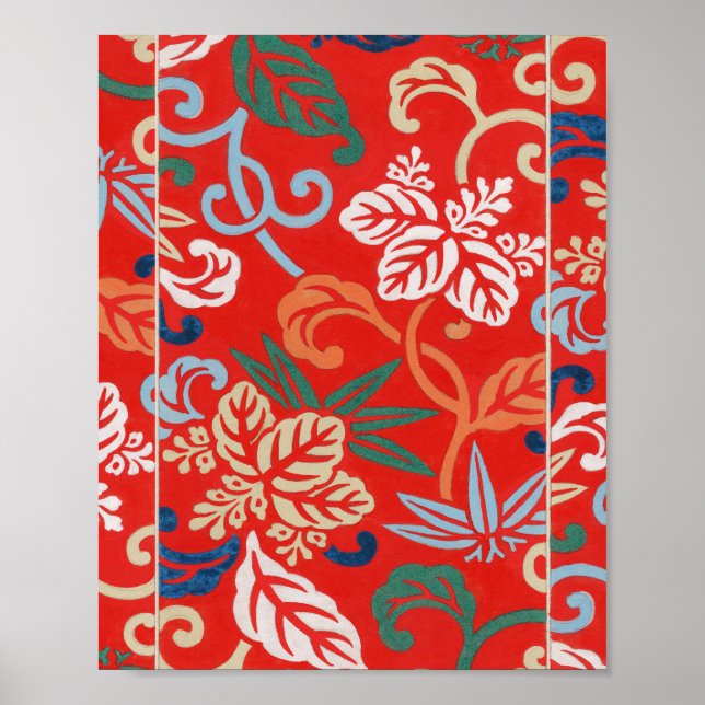 Poster Red Hawaiian Japan Kimono: Vintage Floral (Frente)