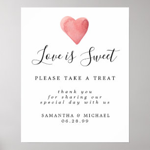 Poster Red Heart Love is Sweet Wedding Dessert Sign