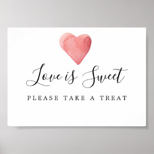 Poster Red Heart Love is Sweet Wedding Dessert Sign