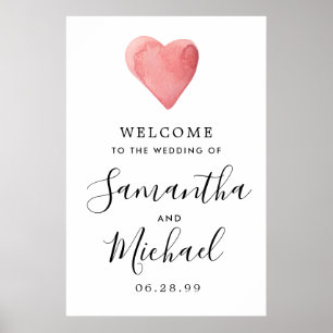 Poster Red Heart Modern Welcome to Our Weding Sign