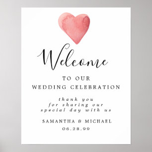 Poster Red Heart Modern Welcome to Our Weding Sign