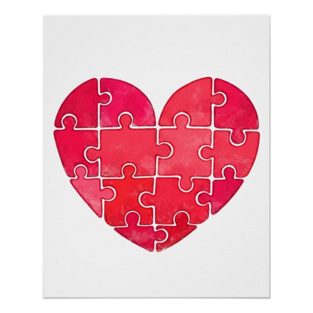 Póster Red heart puzzle watercolor illustration (Frente)