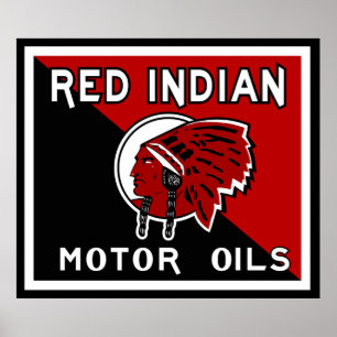 Póster Red Indian Motor Oil Vintage sinaliza sobre os ócu