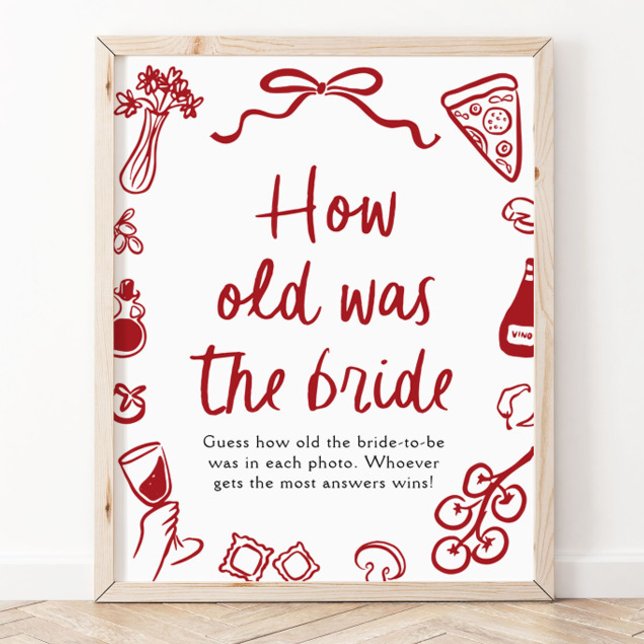 Poster Red Italian Hand Drawn Guess How Old The Bride (Red Italian Hand Drawn Guess How Old The Bride Sign)