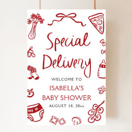 Poster Red Italian Special Delivery Baby Shower Welcome