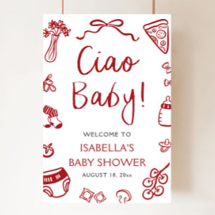 Poster Red Italiana Pizza Ciao Baby Chá de fraldas Welcom